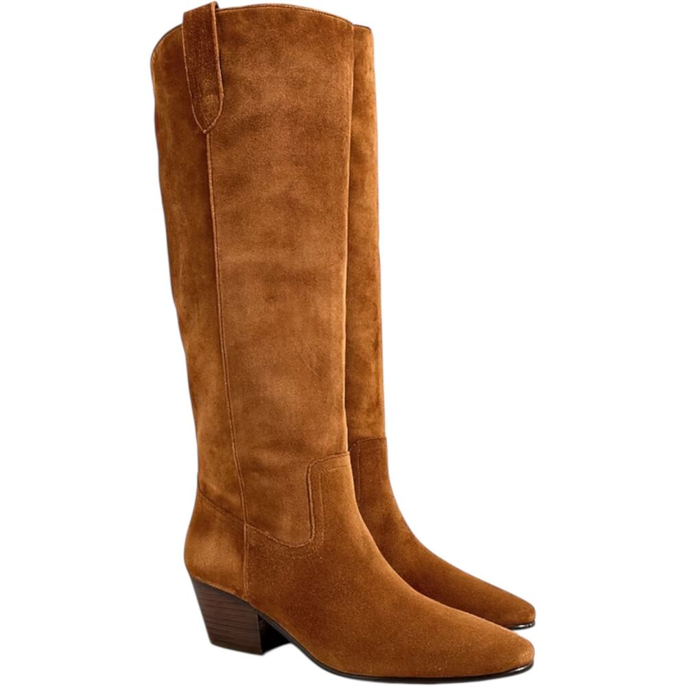 J.Crew Piper Knee-High Boots Suede Leather Almond Toe Western Pull On Camel 5